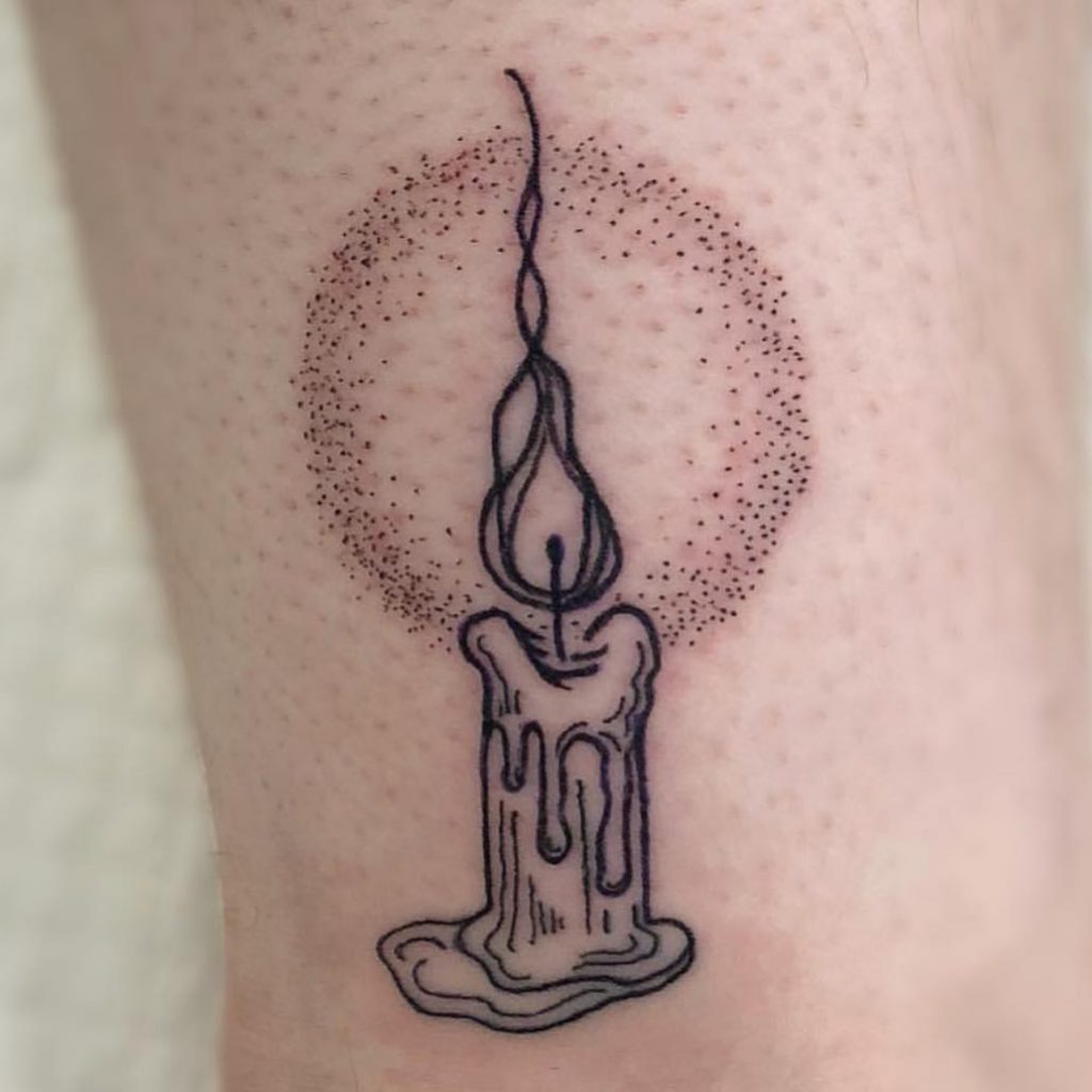 Small melting candle tattoo by Kori