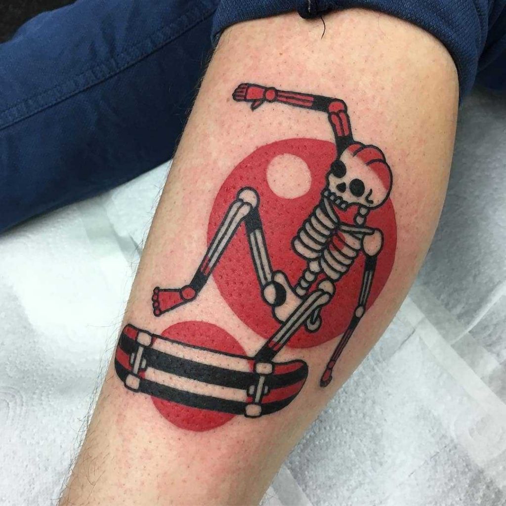 Traditional skater skeleton tattoo