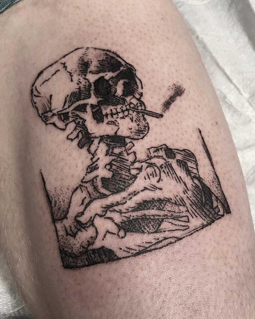 Van Gogh's Skull of a Skeleton with Burning Cigarette tattoo