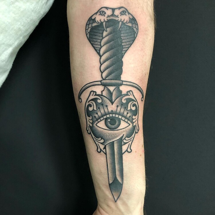 Cobra Dagger Eye And Heart Tattooed by @inkdup.southampton