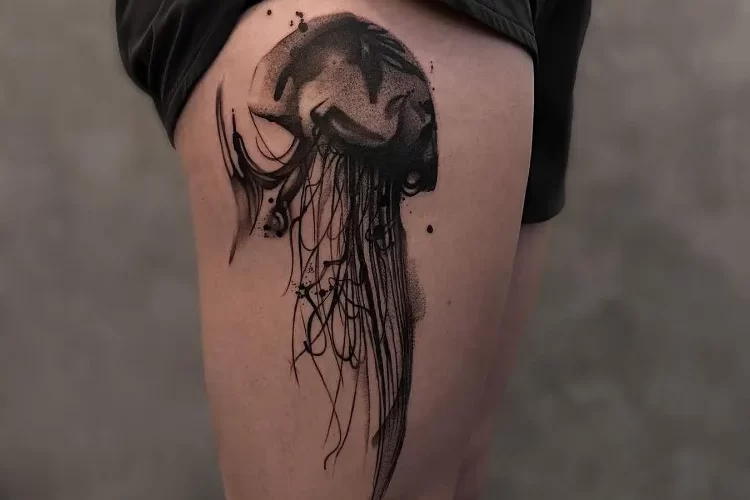 Black jellyfish tattoo by @ani.cinski.ttt